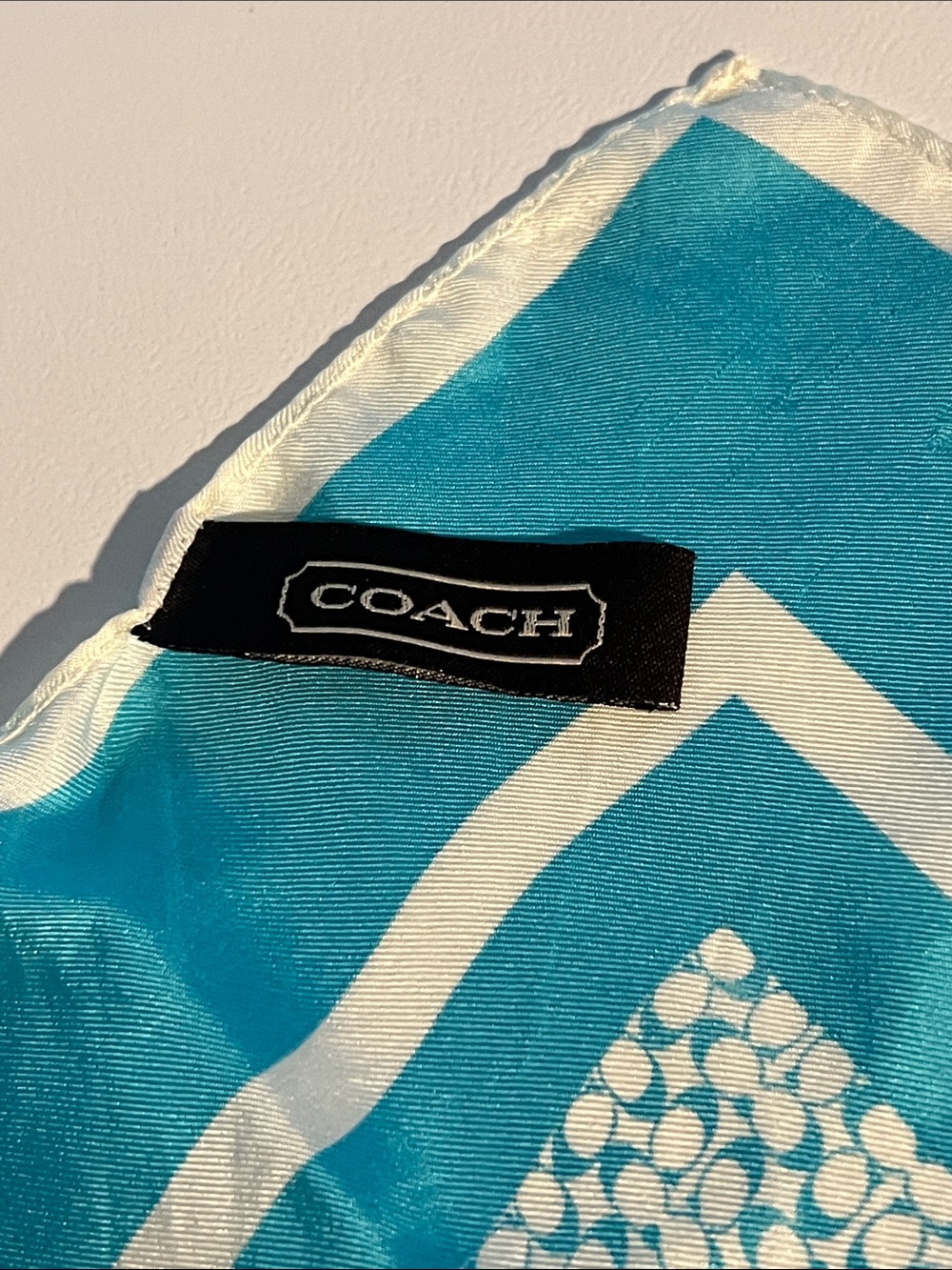 Coach SILK Teal and White Signature Square Scarf